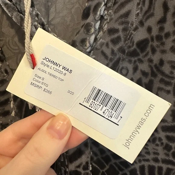 Johnny Was Charcoal Patterned Velvet Blouse